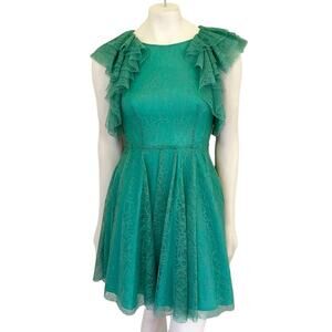 BCBGMAXAZRIA Cynthia Ruffled Lace Fit & Flare Party Dress in Sea green SZ 2